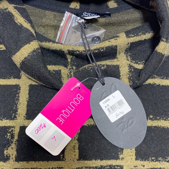 Ever Sassy Women Black Gold Sweater Dress with Pockets Size Large NWT Turtleneck - Picture 4 of 8